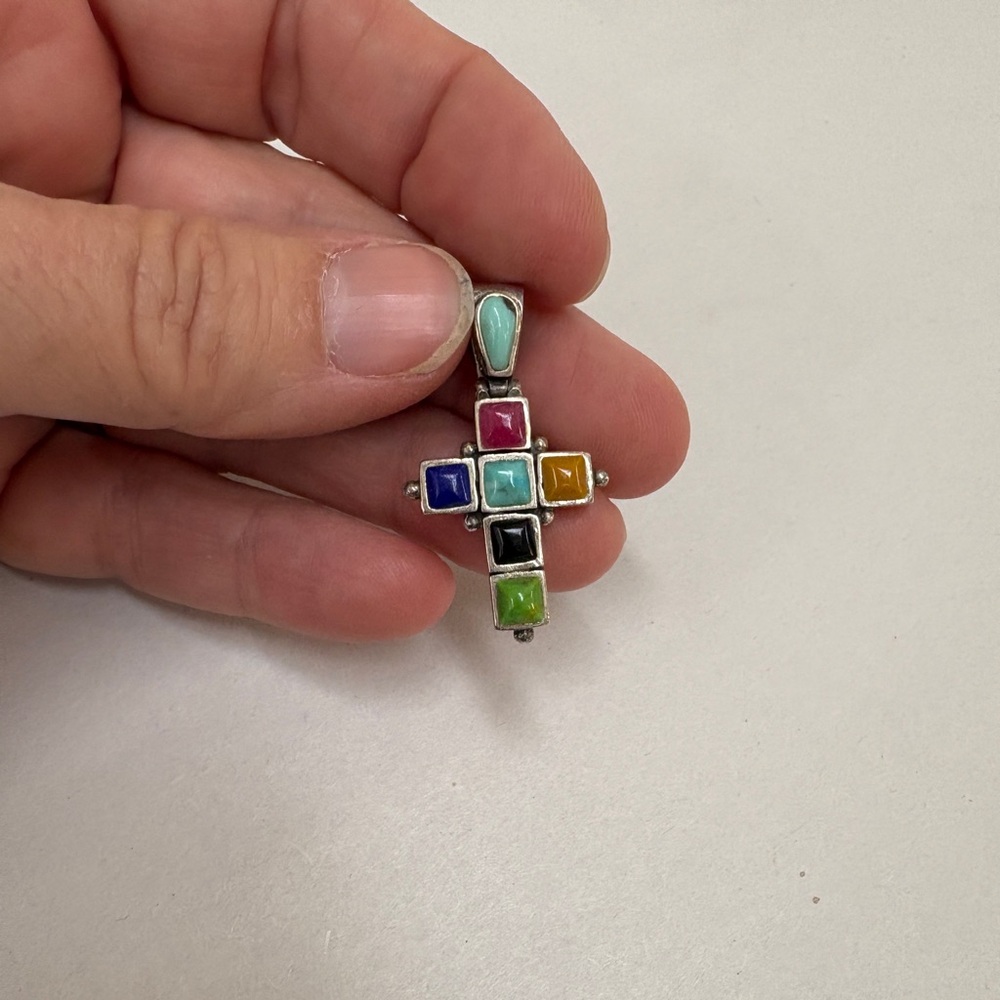 Sterling Silver Barse Multi Colored Stone Cross Pendant